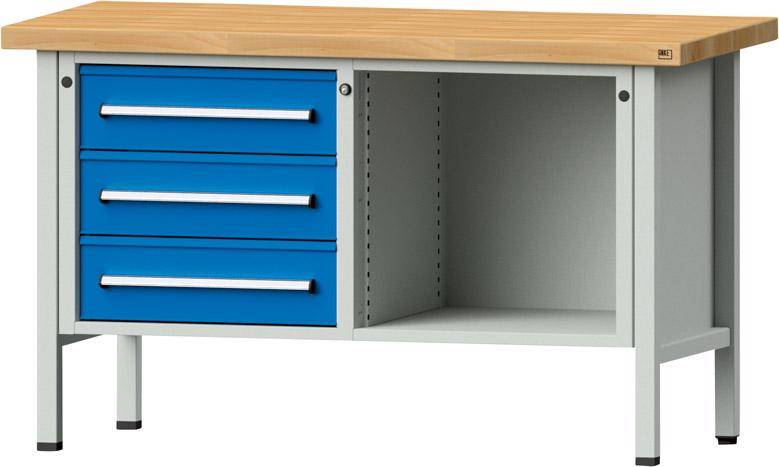 Anke Kastenwerkbank B1500xT700xH900mm RAL7035/5012 BMP: 50 mm 3 Schubladen