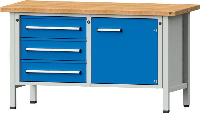 Anke Kastenwerkbank B1500xT700xH840mm RAL7035/5012 BMP: 40 mm 3 Schubladen, 1 Tür