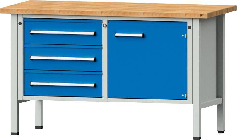 Anke Kastenwerkbank B1500xT700xH890mm RAL7035/5012 BMP: 40 mm 3 Schubladen, 1 Tür