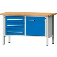 Anke Kastenwerkbank B1500xT700xH890mm RAL7035/5012 BMP: 40 mm 3 Schubladen, 1 Tür Anke Kastenwerkbank B1500xT700xH890mm RAL7035/5012 BMP: 40 mm 3 Schubladen, 1 Tür