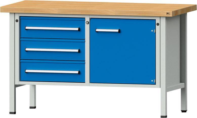 Anke Kastenwerkbank B1500xT700xH900mm RAL7035/5012 BMP: 50 mm 3 Schubladen, 1 Tür