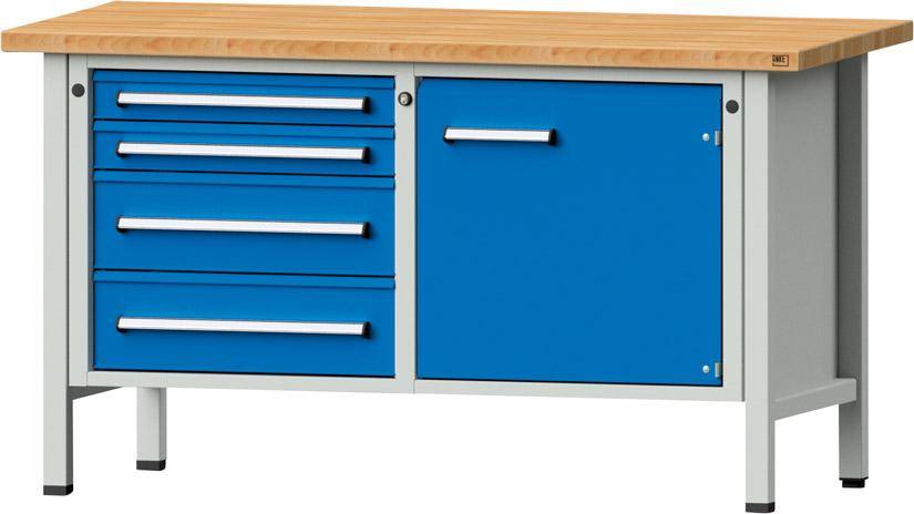 Anke Kastenwerkbank B1500xT700xH840mm RAL7035/5012 BMP: 40 mm 4 Schubladen, 1 Tür
