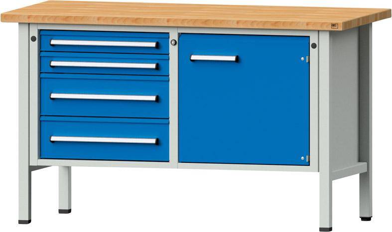 Anke Kastenwerkbank B1500xT700xH890mm RAL7035/5012 BMP: 40 mm 4 Schubladen, 1 Tür