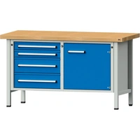 Anke Kastenwerkbank B1500xT700xH850mm RAL7035/5012 BMP: 50 mm 4 Schubladen, 1 Tür Anke Kastenwerkbank B1500xT700xH850mm RAL7035/5012 BMP: 50 mm 4 Schubladen, 1 Tür