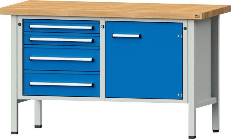 Anke Kastenwerkbank B1500xT700xH900mm RAL7035/5012 BMP: 50 mm 4 Schubladen, 1 Tür