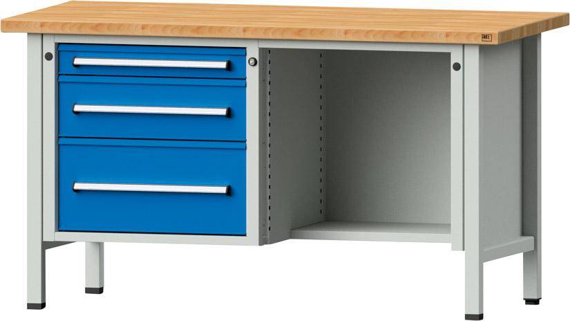 Anke Kastenwerkbank B1500xT700xH840mm RAL7035/5012 BMP: 40 mm 3 Schubladen