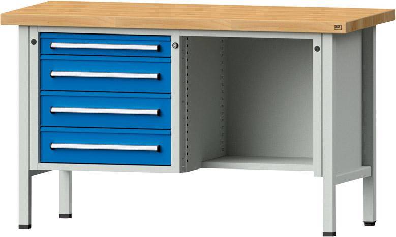 Anke Kastenwerkbank B1500xT700xH900mm RAL7035/5012 BMP: 50 mm 4 Schubladen
