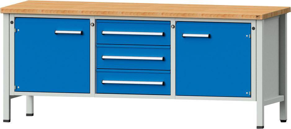 Anke Kastenwerkbank B2000xT700xH840mm RAL7035/5012 BMP: 40 mm 3 Schubladen, 2 Türen