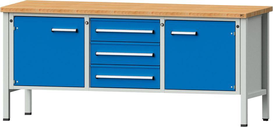Anke Kastenwerkbank B2000xT700xH890mm RAL7035/5012 BMP: 40 mm 3 Schubladen, 2 Türen