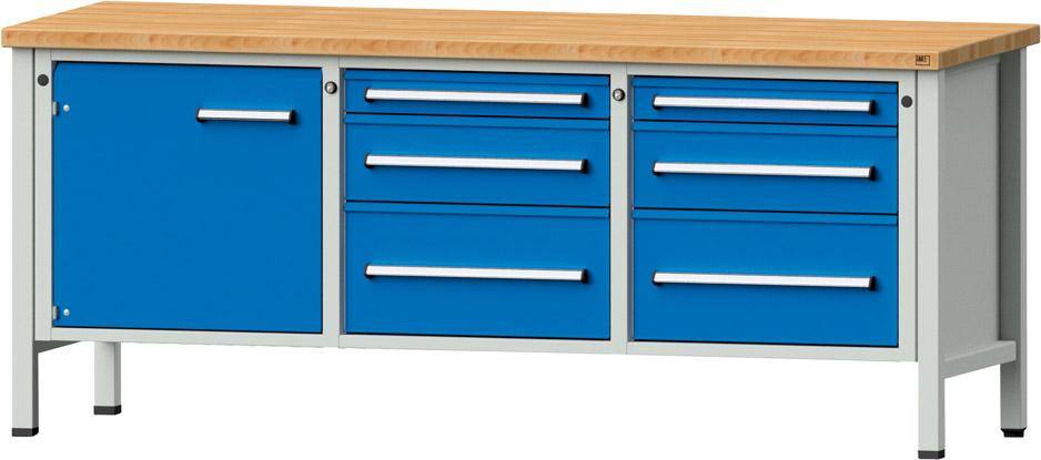 Anke Kastenwerkbank B2000xT700xH840mm RAL7035/5012 BMP: 40 mm 6 Schubladen, 1 Tür