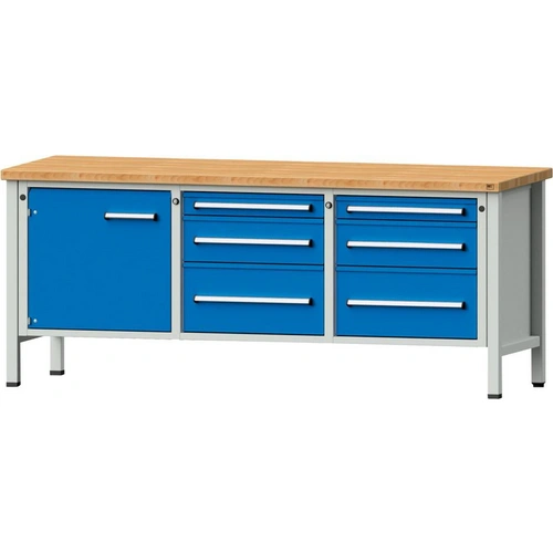 Anke Kastenwerkbank B2000xT700xH840mm RAL7035/5012 BMP: 40 mm 6 Schubladen, 1 Tür Anke Kastenwerkbank B2000xT700xH840mm RAL7035/5012 BMP: 40 mm 6 Schubladen, 1 Tür