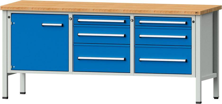Anke Kastenwerkbank B2000xT700xH890mm RAL7035/5012 BMP: 40 mm 6 Schubladen, 1 Tür