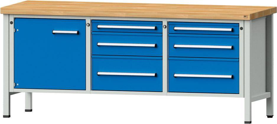Anke Kastenwerkbank B2000xT700xH850mm RAL7035/5012 BMP: 50 mm 6 Schubladen, 1 Tür
