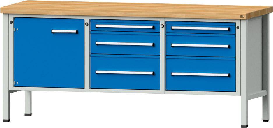 Anke Kastenwerkbank B2000xT700xH900mm RAL7035/5012 BMP: 50 mm 6 Schubladen, 1 Tür