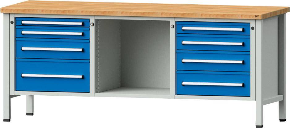 Anke Kastenwerkbank B2000xT700xH840mm RAL7035/5012 BMP: 40 mm 8 Schubladen