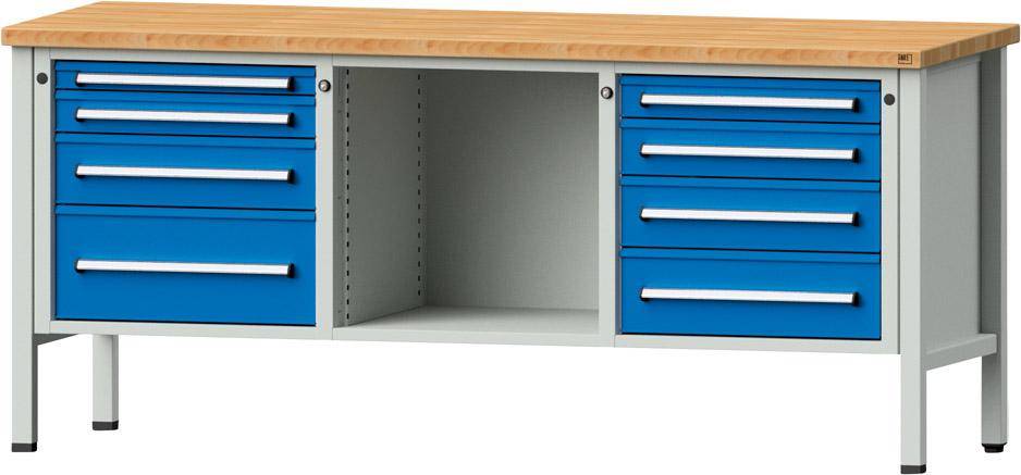 Anke Kastenwerkbank B2000xT700xH890mm RAL7035/5012 BMP: 40 mm 8 Schubladen