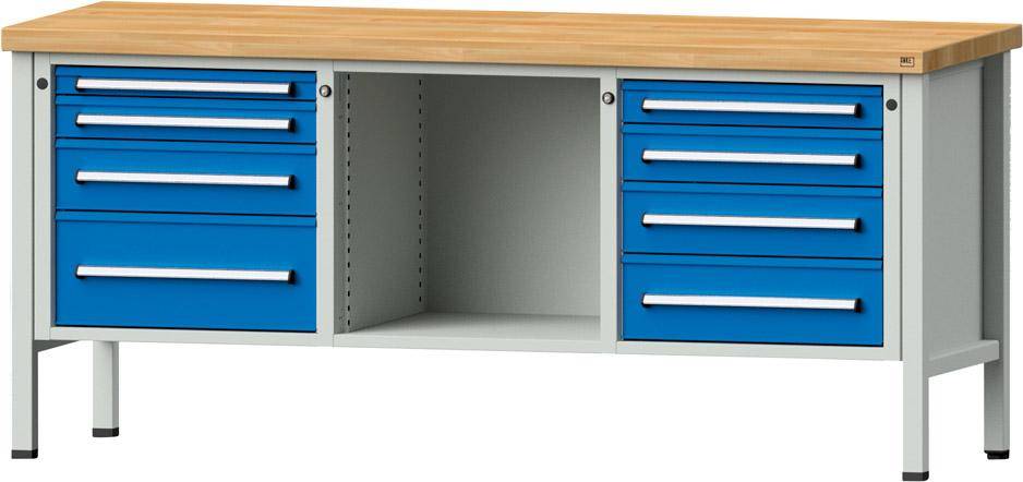 Anke Kastenwerkbank B2000xT700xH900mm RAL7035/5012 BMP: 50 mm 8 Schubladen
