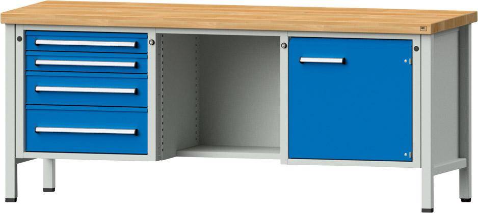 Anke Kastenwerkbank B2000xT700xH840mm RAL7035/5012 BMP: 40 mm 4 Schubladen, 1 Tür