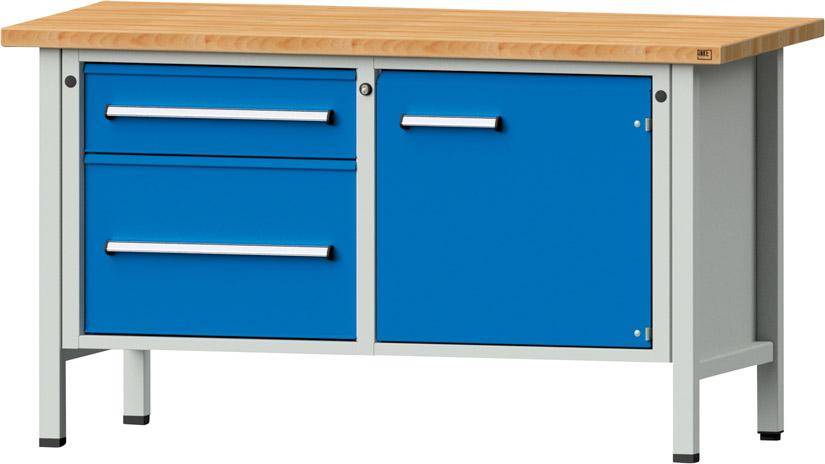 Anke Kastenwerkbank B1500xT700xH840mm RAL7035/5012 BMP: 40 mm 2 Schubladen, 1 Tür