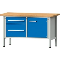 Anke Kastenwerkbank B1500xT700xH890mm RAL7035/5012 BMP: 40 mm 2 Schubladen, 1 Tür Anke Kastenwerkbank B1500xT700xH890mm RAL7035/5012 BMP: 40 mm 2 Schubladen, 1 Tür