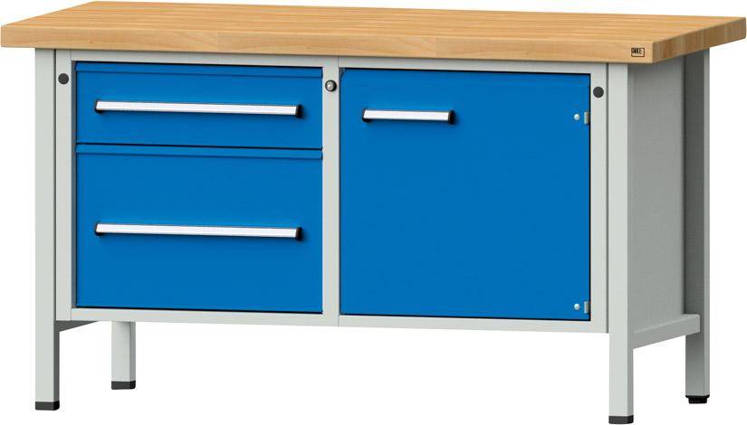 Anke Kastenwerkbank B1500xT700xH850mm RAL7035/5012 BMP: 50 mm 2 Schubladen, 1 Tür