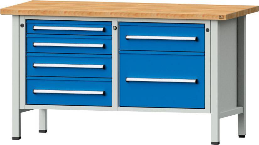 Anke Kastenwerkbank B1500xT700xH840mm RAL7035/5012 BMP: 40 mm 6 Schubladen