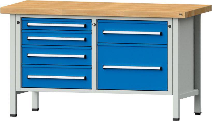 Anke Kastenwerkbank B1500xT700xH850mm RAL7035/5012 BMP: 50 mm 6 Schubladen
