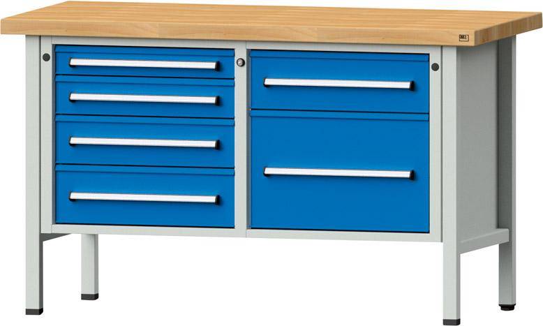 Anke Kastenwerkbank B1500xT700xH900mm RAL7035/5012 BMP: 50 mm 6 Schubladen