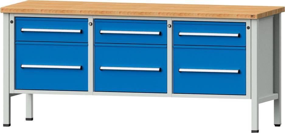 Anke Kastenwerkbank B2000xT700xH890mm RAL7035/5012 BMP: 40 mm 6 Schubladen