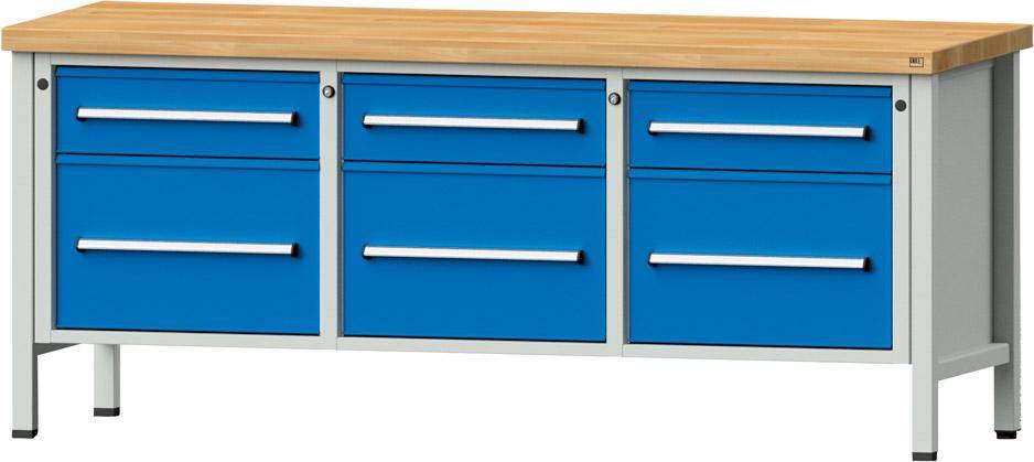 Anke Kastenwerkbank B2000xT700xH850mm RAL7035/5012 BMP: 50 mm 6 Schubladen