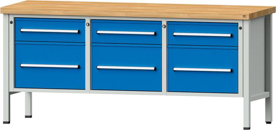 Anke Kastenwerkbank B2000xT700xH900mm RAL7035/5012 BMP: 50 mm 6 Schubladen