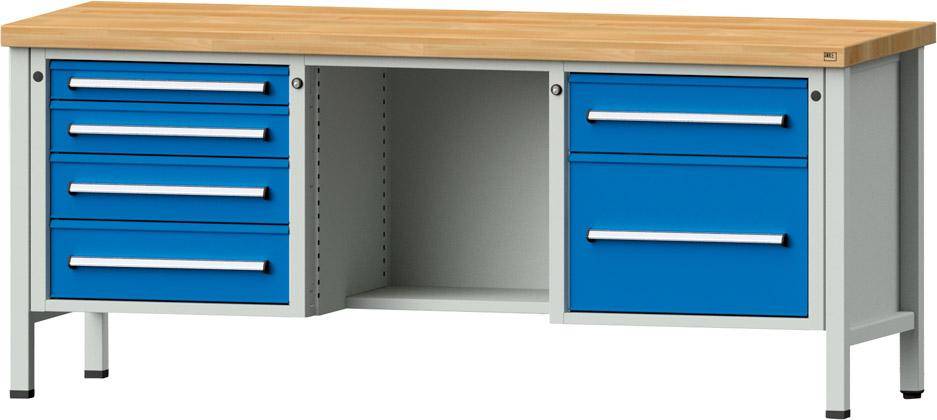 Anke Kastenwerkbank B2000xT700xH840mm RAL7035/5012 BMP: 40 mm 6 Schubladen