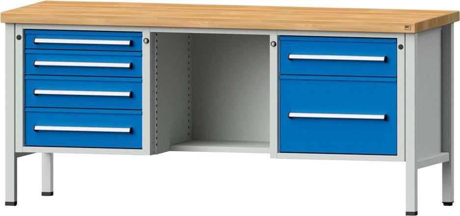 Anke Kastenwerkbank B2000xT700xH890mm RAL7035/5012 BMP: 40 mm 6 Schubladen