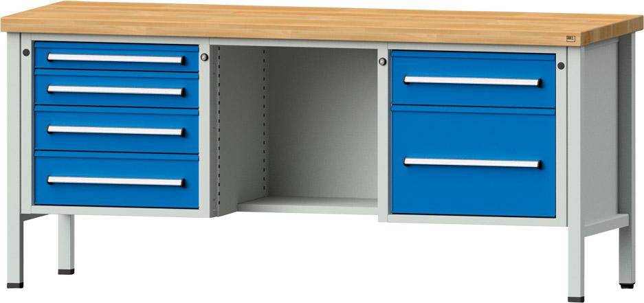 Anke Kastenwerkbank B2000xT700xH900mm RAL7035/5012 BMP: 50 mm 6 Schubladen