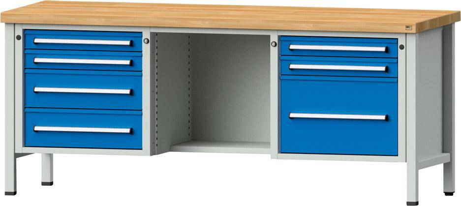 Anke Kastenwerkbank B2000xT700xH850mm RAL7035/5012 BMP: 50 mm 7 Schubladen