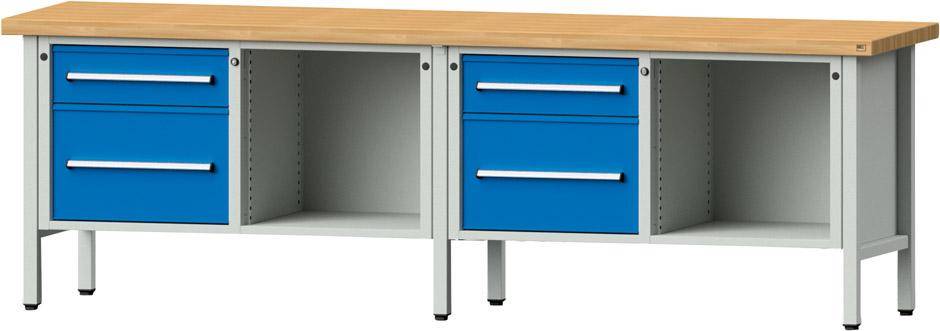 Anke Kastenwerkbank B2800xT700xH900mm RAL7035/5012 BMP: 50 mm 4 Schubladen