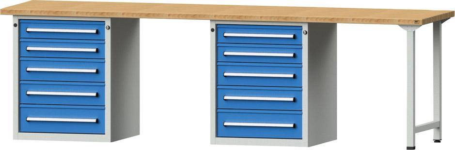 Anke Kombi-Werkbank B2800xT700xH840mm RAL7035/5012 BMP: 40 mm 10 Schubladen