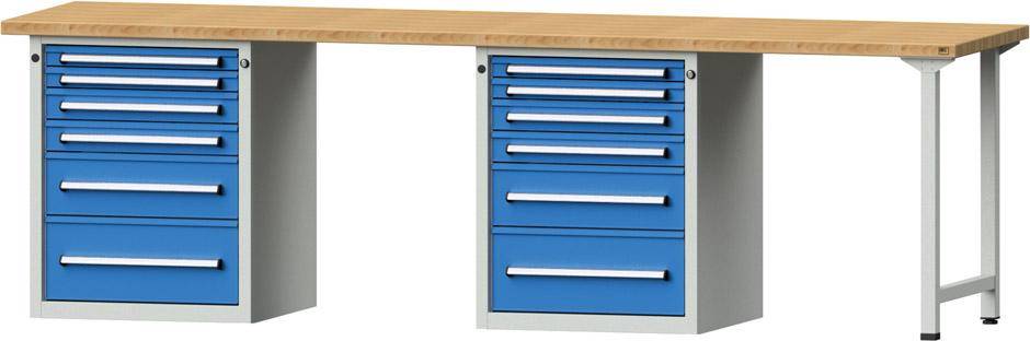 Anke Kombi-Werkbank B2800xT700xH840mm RAL7035/5012 BMP: 40 mm 12 Schubladen