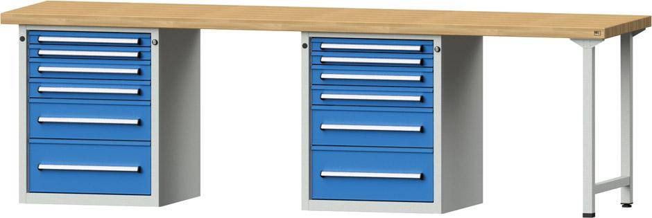 Anke Kombi-Werkbank B2800xT700xH850mm RAL7035/5012 BMP: 50 mm 12 Schubladen