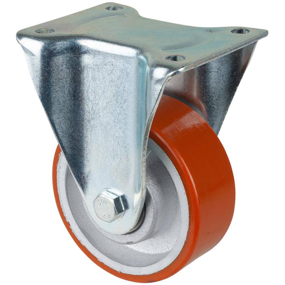 Metallisches Drehrad mit orangefarbigem Lauffläche und oberer Befestigungsplatte