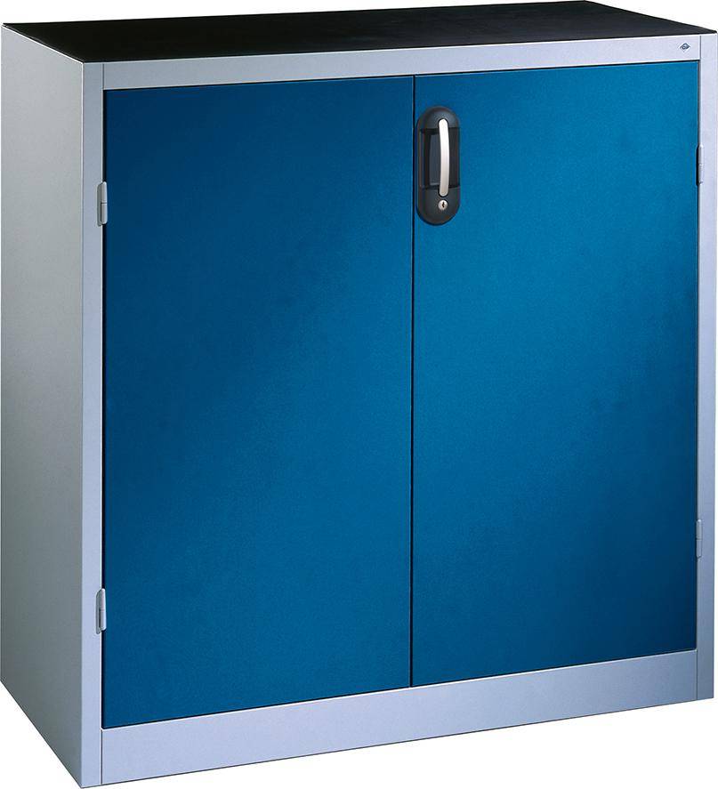Schwerlastschrank m.TürenB930xT500xH1200 mm RAL 7035/5010,2Fachböden Tragkraft 110kg