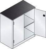 Schwerlastschrank m.TürenB930xT500xH1000 mm RAL 7035/5010,1Fachboden Tragkraft 110kg