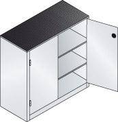 Schwerlastschrank m.TürenB1200xT500xH1200 mm RAL 7035/5012,2Fachböden Tragkraft 110kg