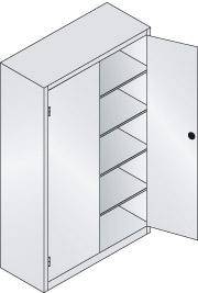 Schwerlastschrank m.TürenB1200xT500xH1950 mm RAL 7035, 4 Fachböden Tragkraft 110kg