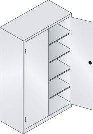 Schwerlastschrank m.TürenB1200xT600xH1950 mm RAL 7035, 4 Fachböden Tragkraft 110kg