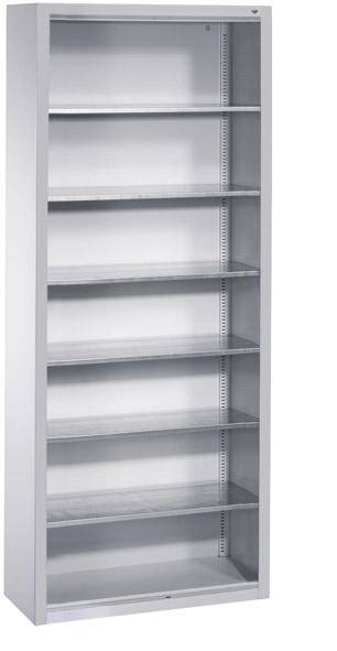 Lager-Regalschrank B700xT300xH1690 mm RAL 7035 ohne Türen 6 Fachböden