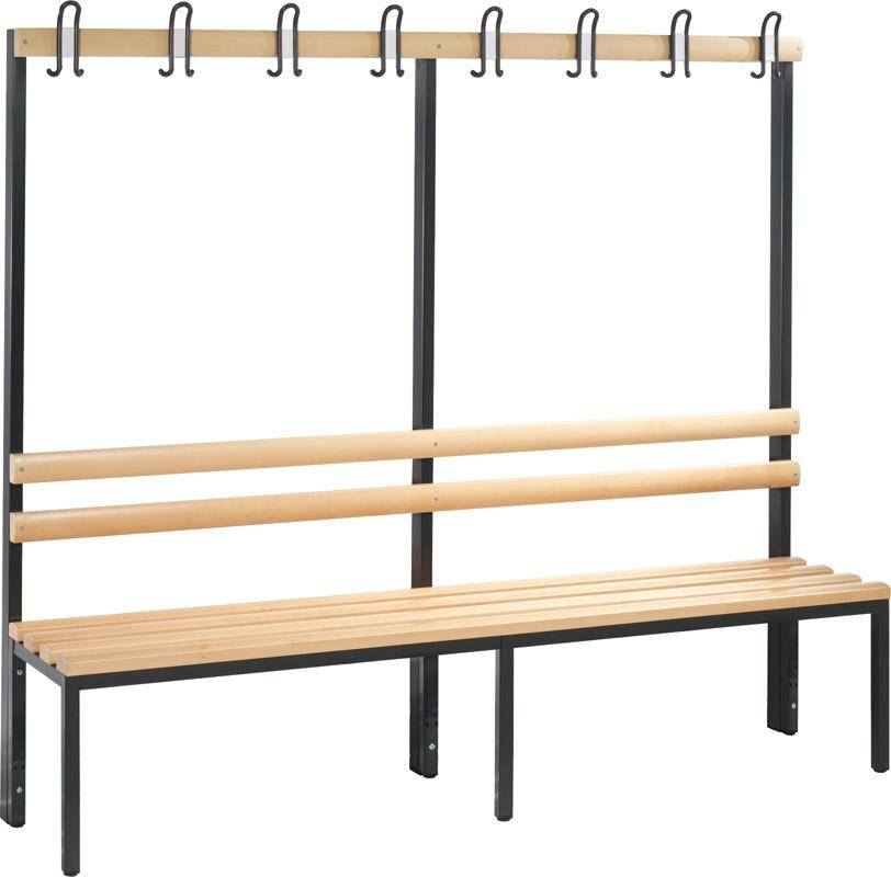 Garderobenbank einseitig B1960xT403xH1710 mm RAL 7021/Hartholz ohne Schurost, 6 Füße