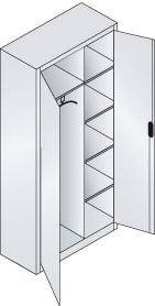 Flügeltürenschrank B930xT400xH1950 mm RAL 7035/5010,4Fachböden mit Trennwand