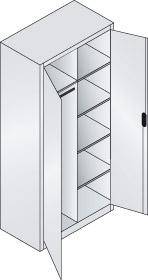 Flügeltürenschrank B930xT500xH1950 mm RAL 7035/5010,4Fachböden mit Trennwand