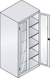 Flügeltürenschrank XXL B930xT800xH1950 mm RAL 7035/5012,4Fachböden Türen mit Sichtfenster